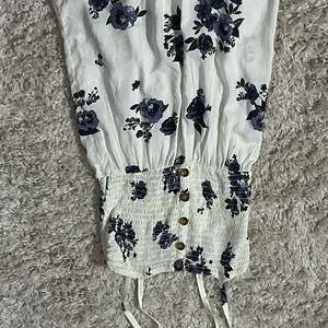 White with blue flowers romper